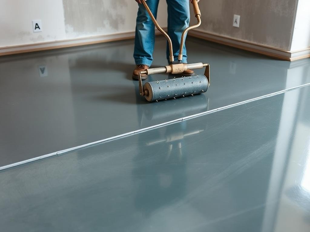 Self levelling compound poured over a concrete floor