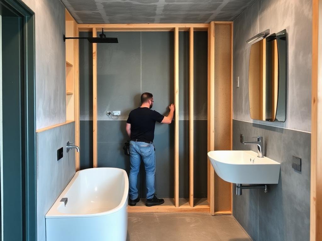 Bathroom renovation waterproofing in progress