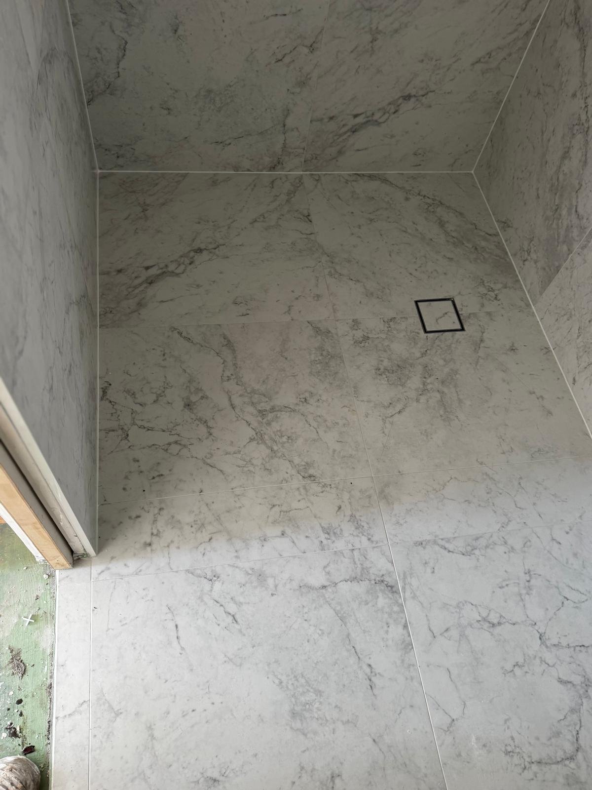 Finished marble shower after waterproofing