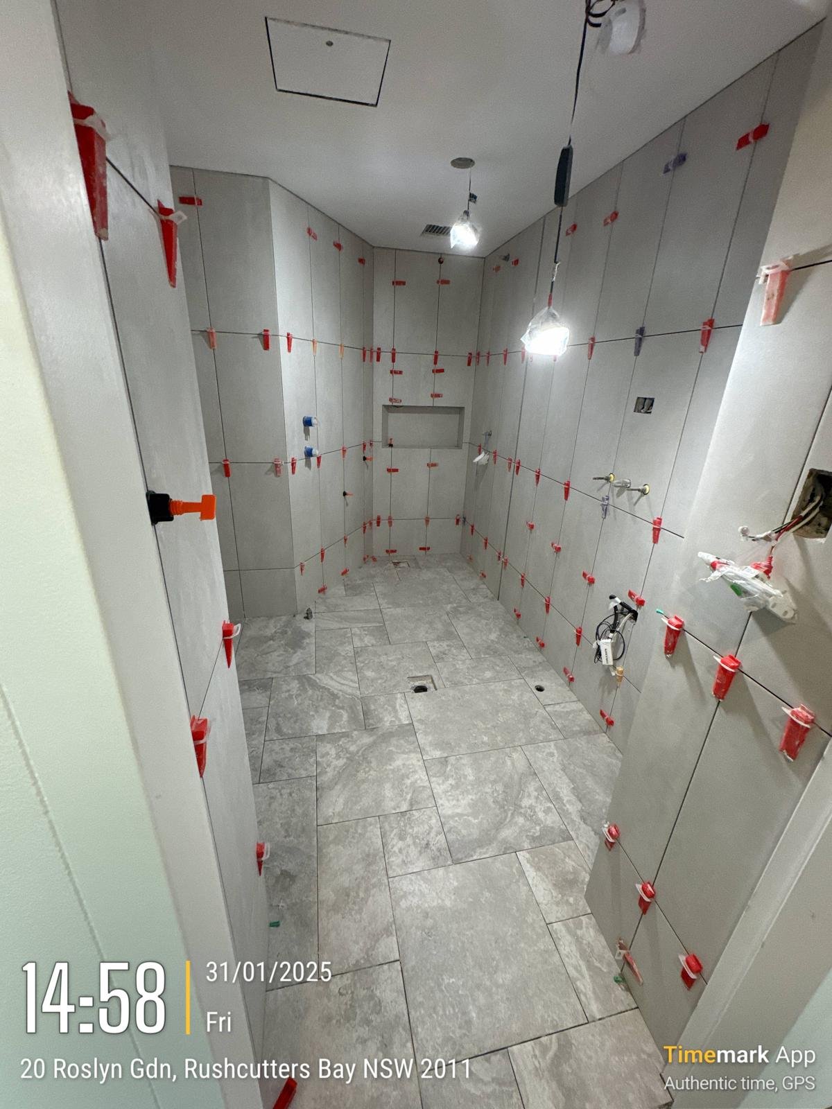 Rushcutters Bay bathroom, walls and floor in progress
